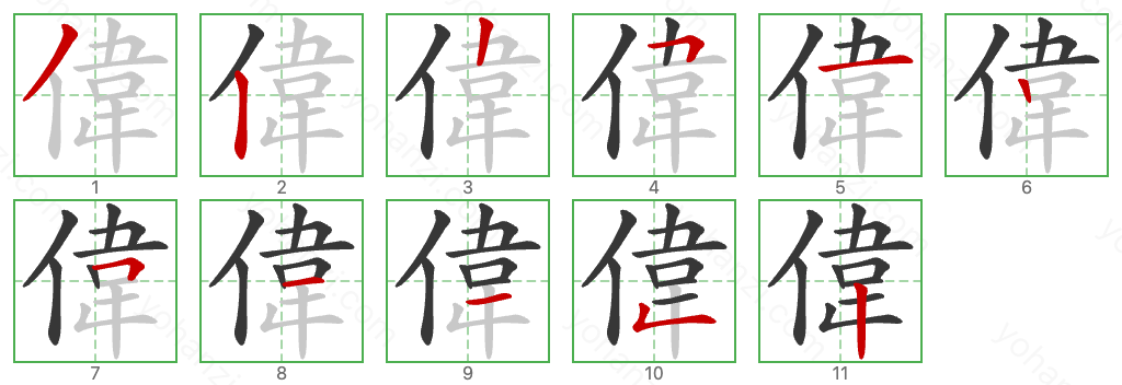 偉 Stroke Order Diagrams