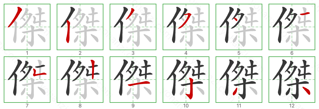 傑 Stroke Order Diagrams