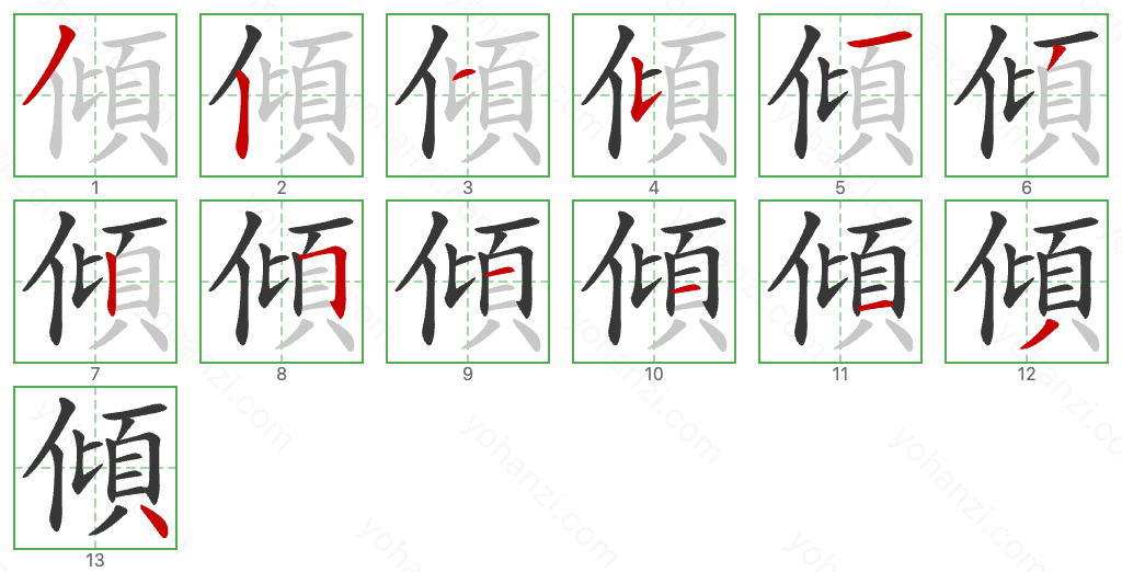 傾 Stroke Order Diagrams