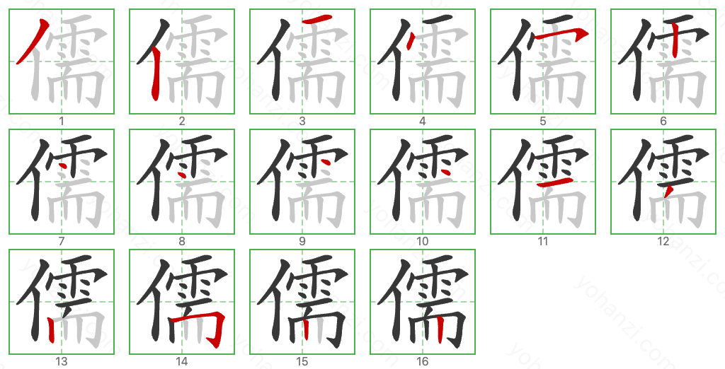 儒 Stroke Order Diagrams