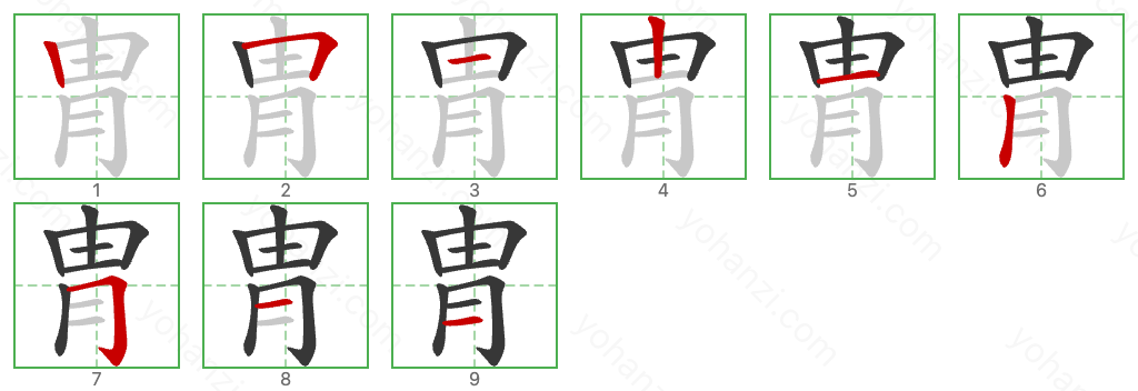 冑 Stroke Order Diagrams