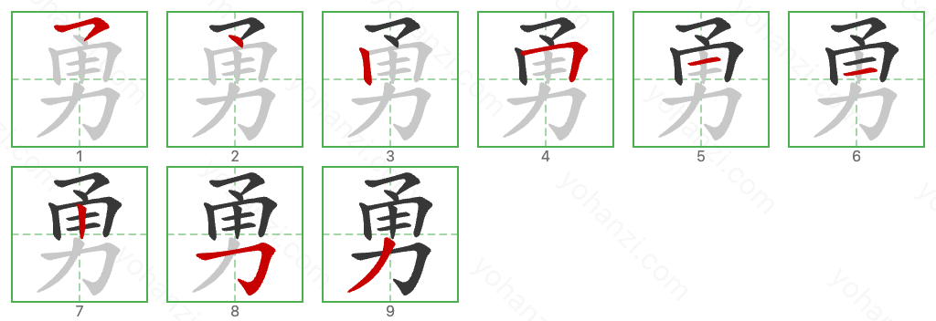 勇 Stroke Order Diagrams