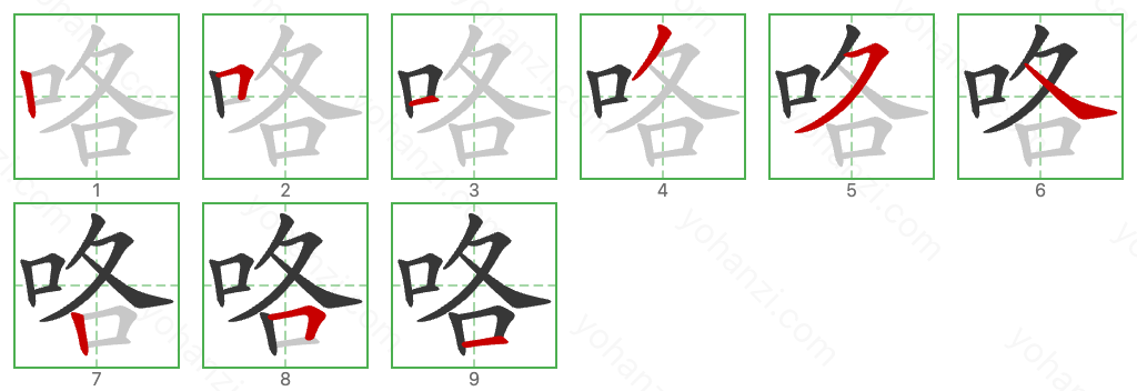 咯 Stroke Order Diagrams