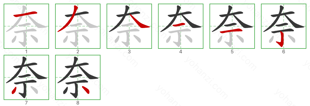 奈 Stroke Order Diagrams