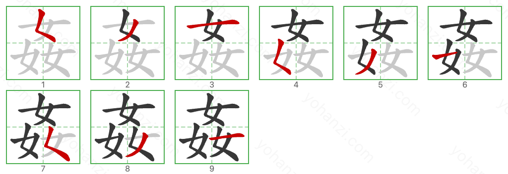 姦 Stroke Order Diagrams
