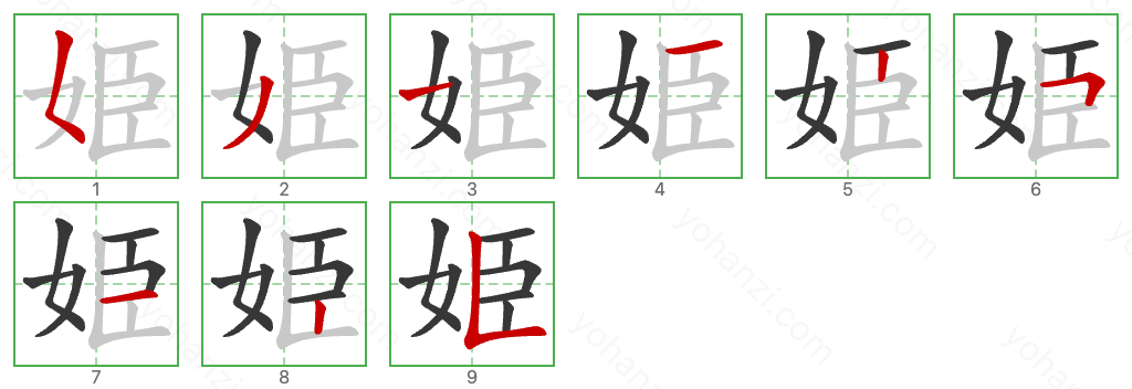 姫 Stroke Order Diagrams
