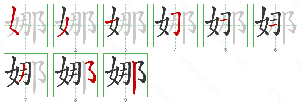 娜 Stroke Order Diagrams