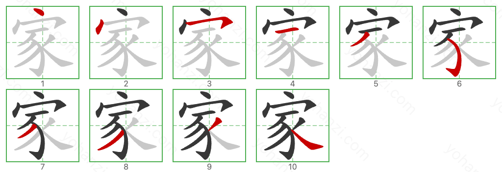 家 Stroke Order Diagrams