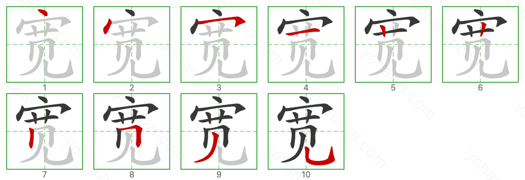 宽 Stroke Order Diagrams