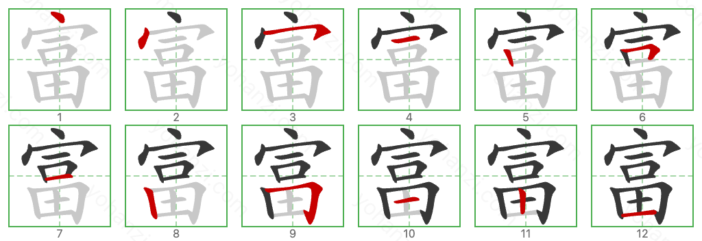 富 Stroke Order Diagrams