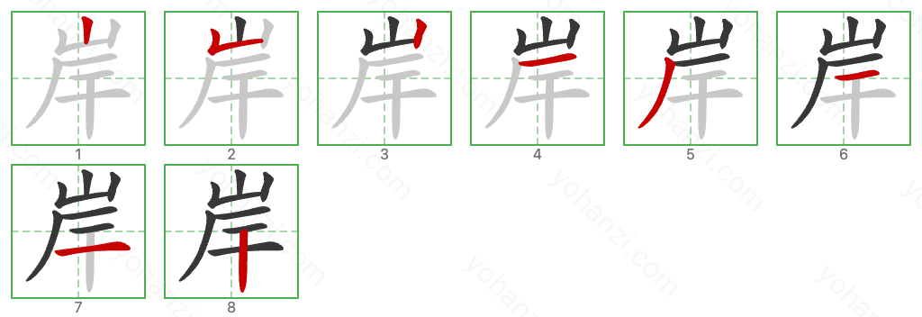 岸 Stroke Order Diagrams