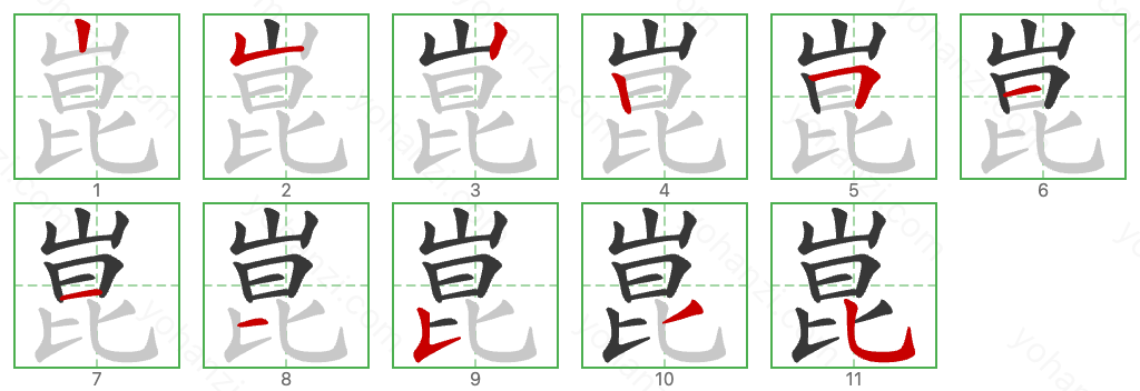 崑 Stroke Order Diagrams