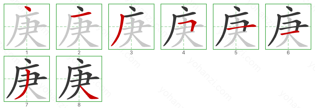 庚 Stroke Order Diagrams