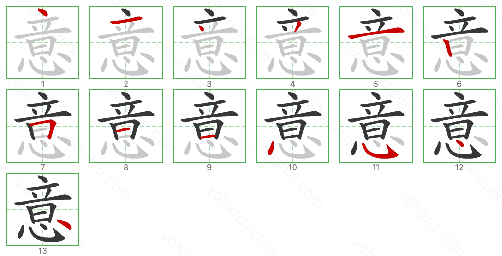 意 Stroke Order Diagrams