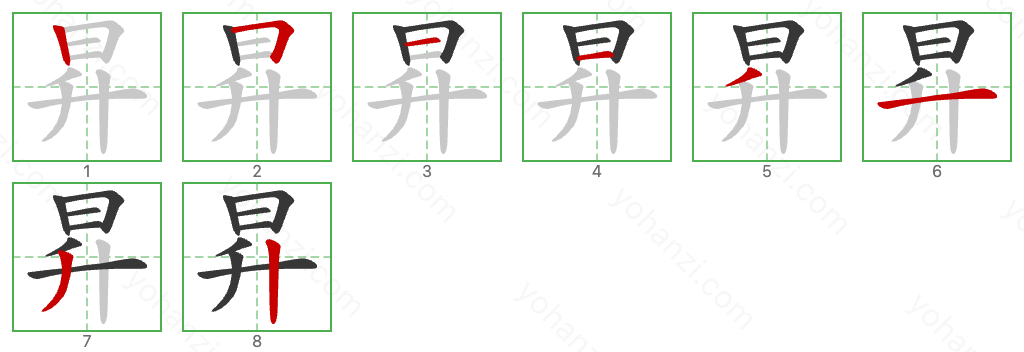 昇 Stroke Order Diagrams