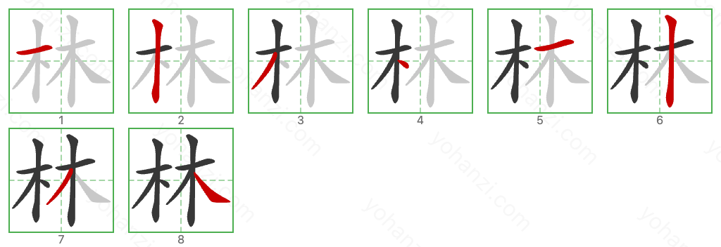 林 Stroke Order Diagrams