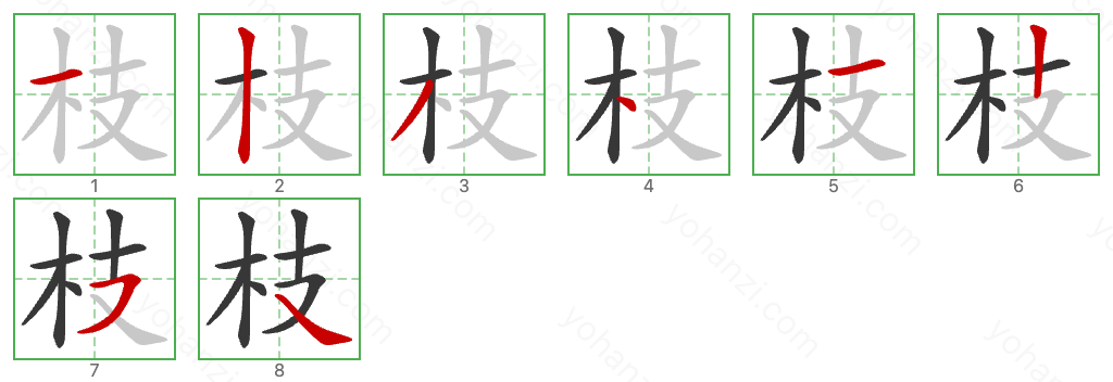枝 Stroke Order Diagrams