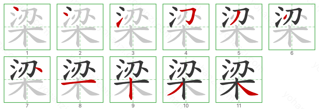 梁 Stroke Order Diagrams