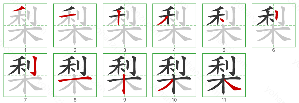 梨 Stroke Order Diagrams