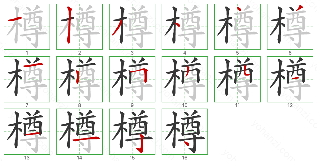 樽 Stroke Order Diagrams
