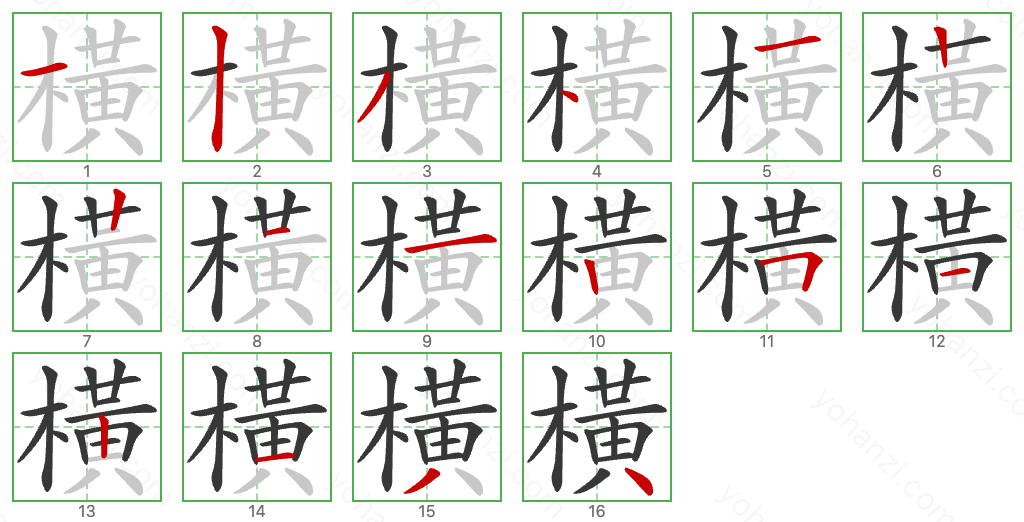 橫 Stroke Order Diagrams
