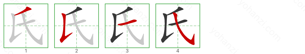 氏 Stroke Order Diagrams