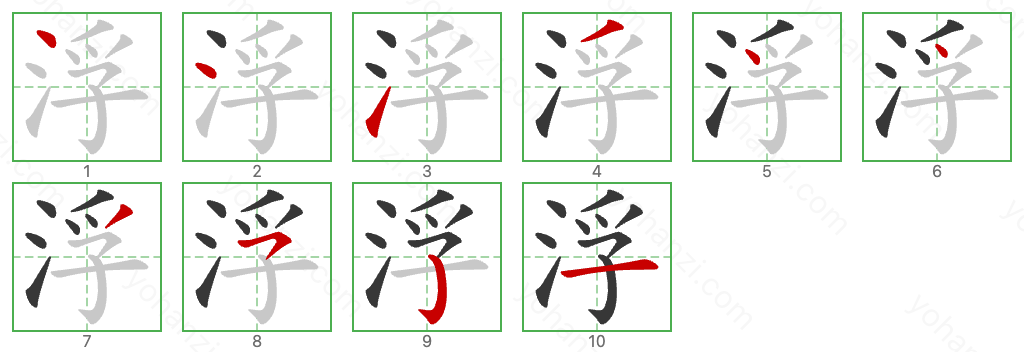 浮 Stroke Order Diagrams