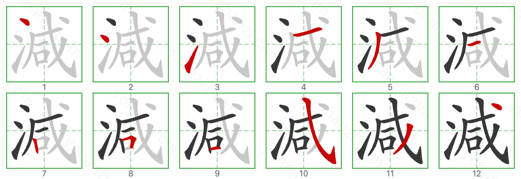 減 Stroke Order Diagrams