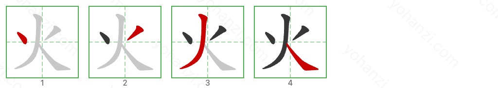 火 Stroke Order Diagrams