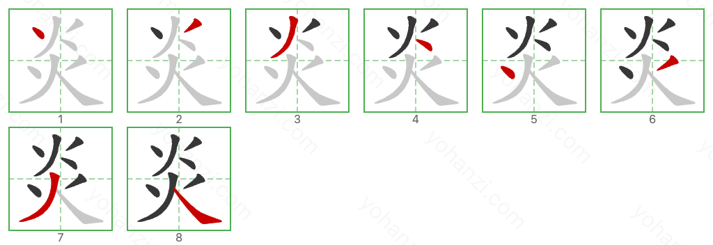 炎 Stroke Order Diagrams