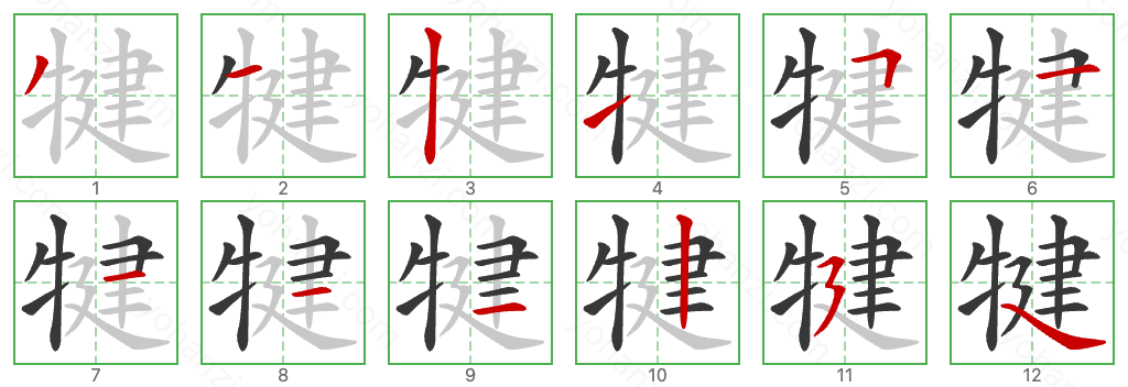 犍 Stroke Order Diagrams