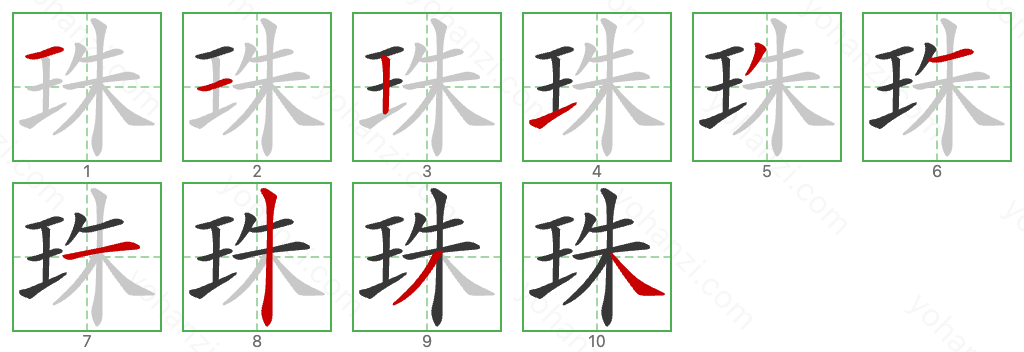 珠 Stroke Order Diagrams