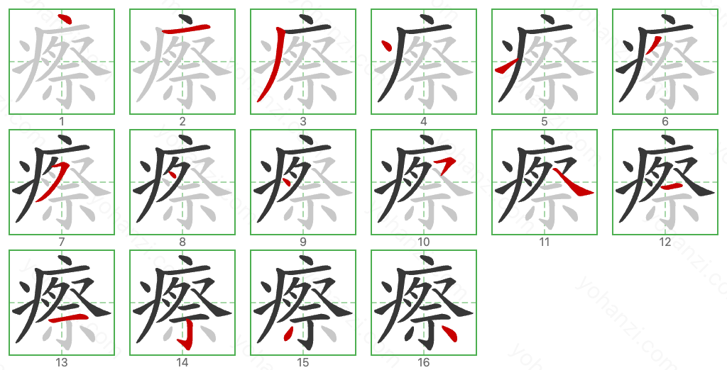 瘵 Stroke Order Diagrams