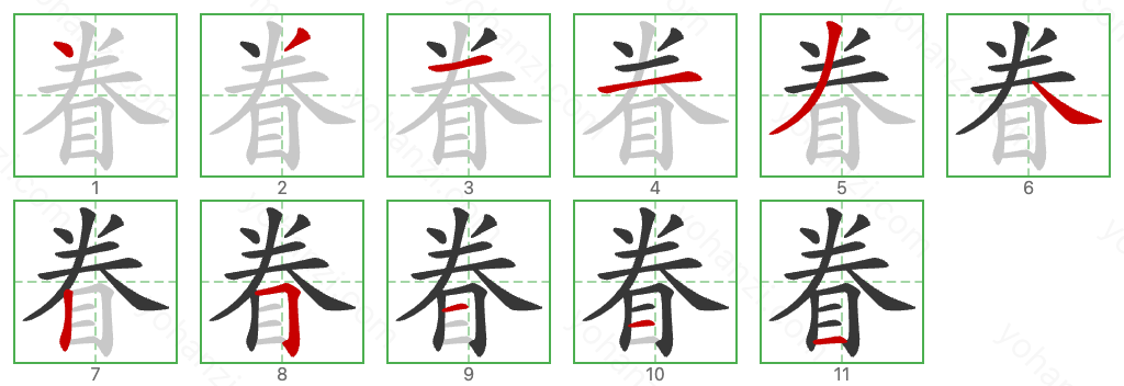 眷 Stroke Order Diagrams