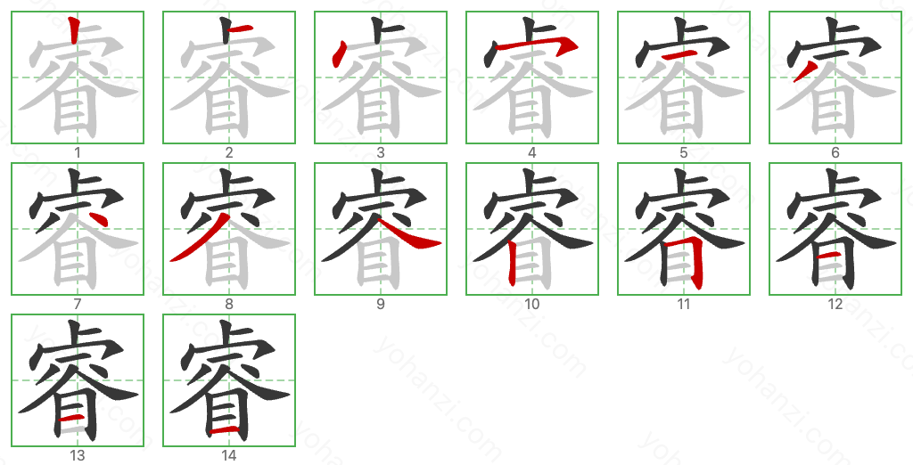 睿 Stroke Order Diagrams
