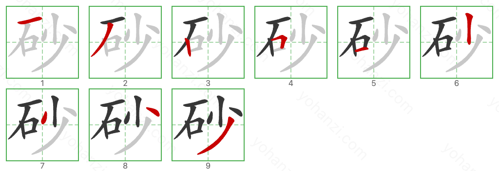 砂 Stroke Order Diagrams