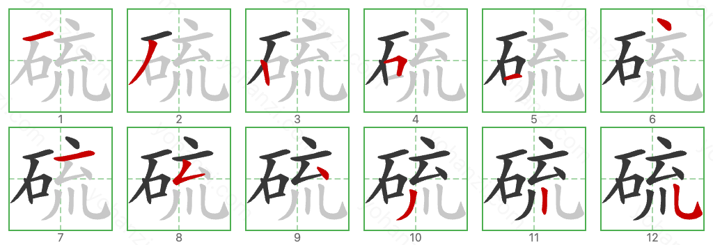 硫 Stroke Order Diagrams
