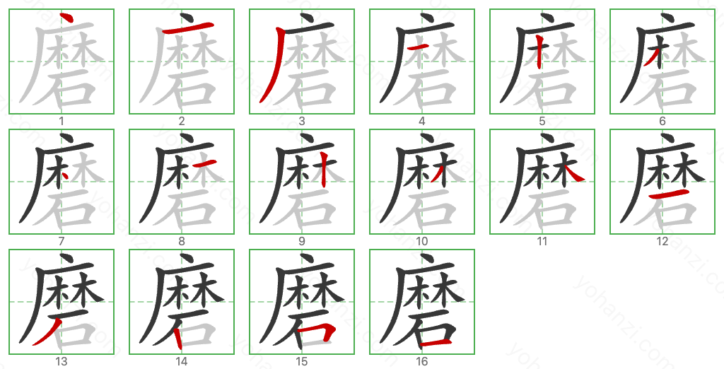 磨 Stroke Order Diagrams