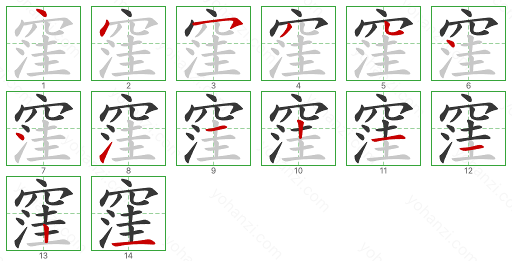 窪 Stroke Order Diagrams