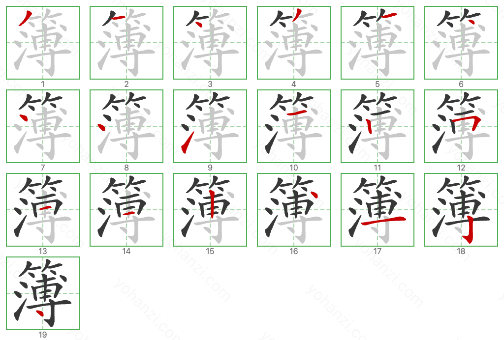 簿 Stroke Order Diagrams