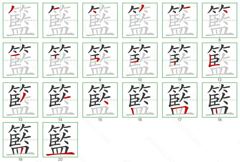 籃 Stroke Order Diagrams