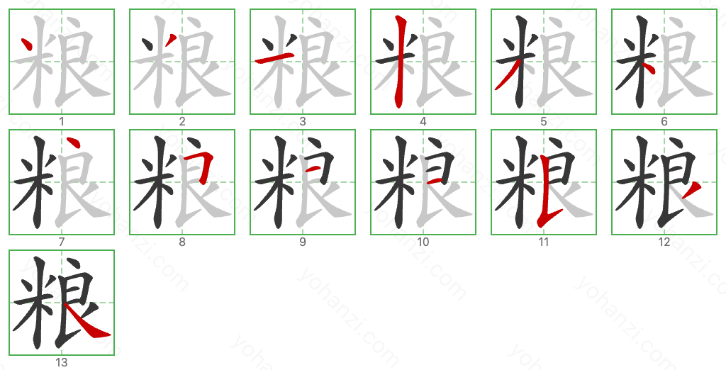 粮 Stroke Order Diagrams