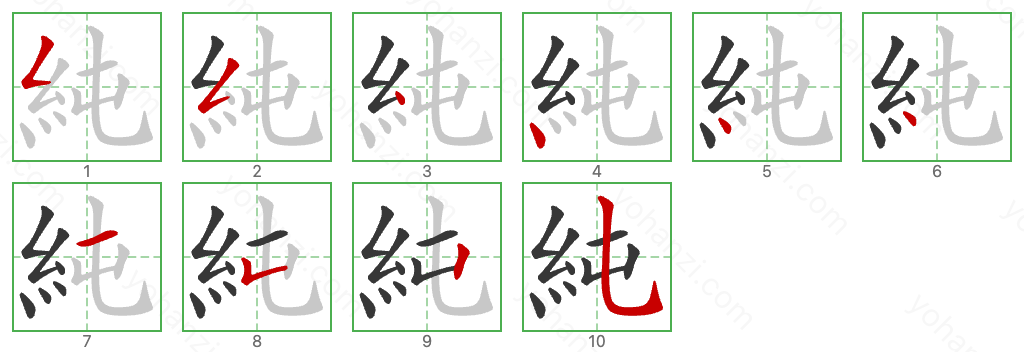 純 Stroke Order Diagrams