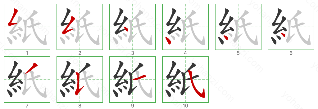 紙 Stroke Order Diagrams