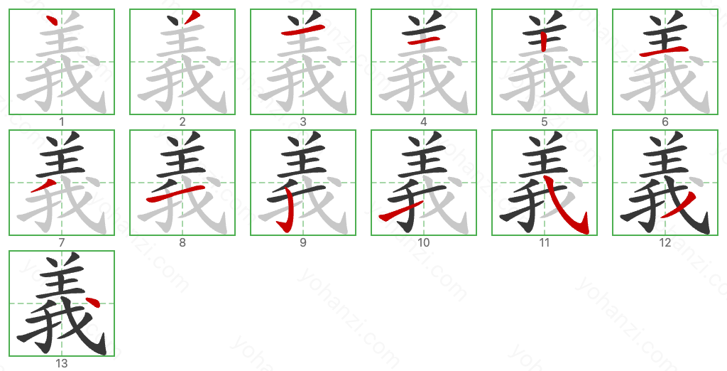 義 Stroke Order Diagrams