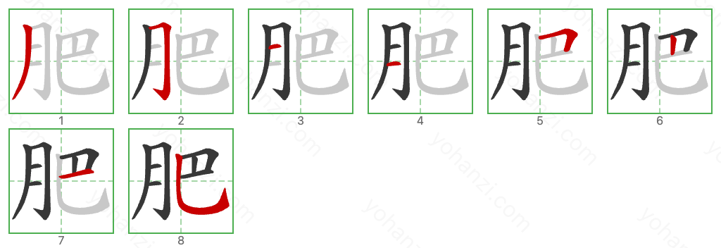 肥 Stroke Order Diagrams