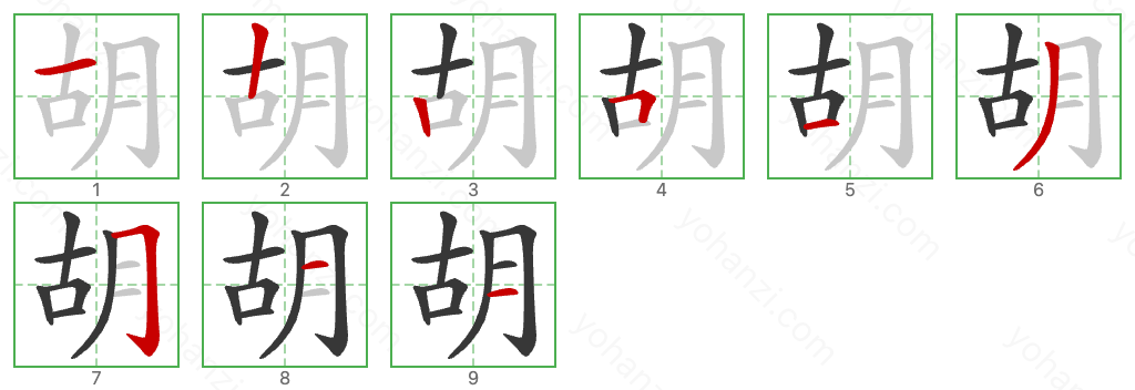 胡 Stroke Order Diagrams