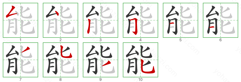 能 Stroke Order Diagrams