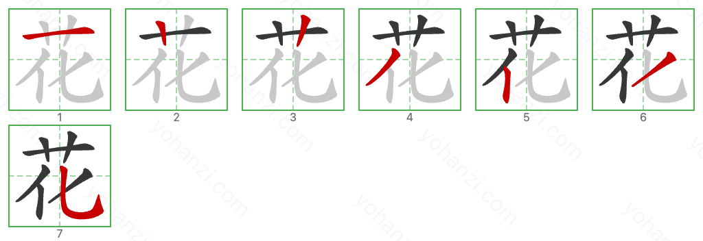花 Stroke Order Diagrams