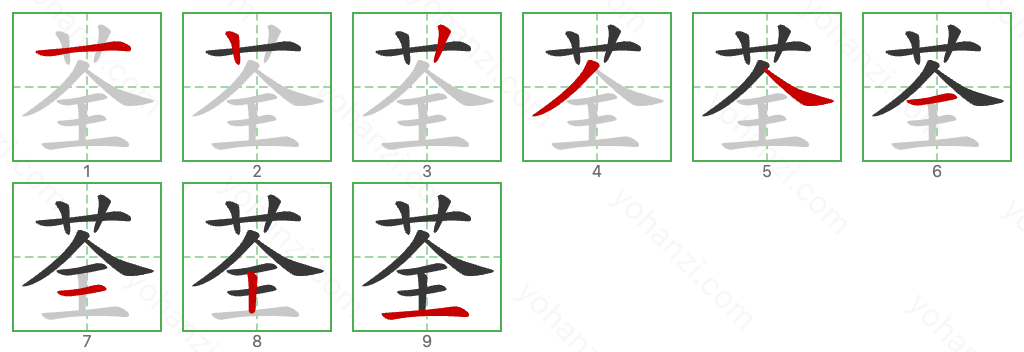 荃 Stroke Order Diagrams